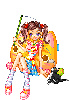 Girl playing with cat