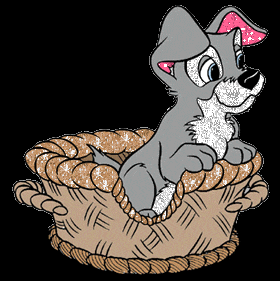 a doggie in a basket