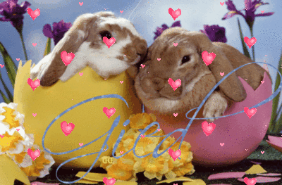 Bunnies in Egg Shells (with floating hearts)- Gied