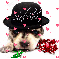 Puppy wearing hat (glitter rose & floating hearts)- Siabhra