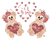 two teddy bears holding hearts