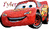 the cartoon car with name tyler on it