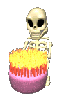 skeleton and cake