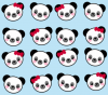 kawaii pandas with bows blue background