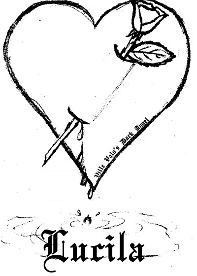 Heart stabbed with rose with name