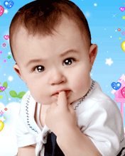 cute little baby biting his finger