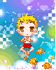 cute boy swimming in the sea with fish