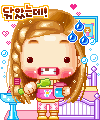cute kawaii blonde girl washing teeth
