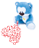 cute kawaii blue teddy bear drawing a heart