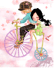 cute kawaii lovers riding a bike