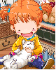 cute kawaii lil girl playing with her kitty cat